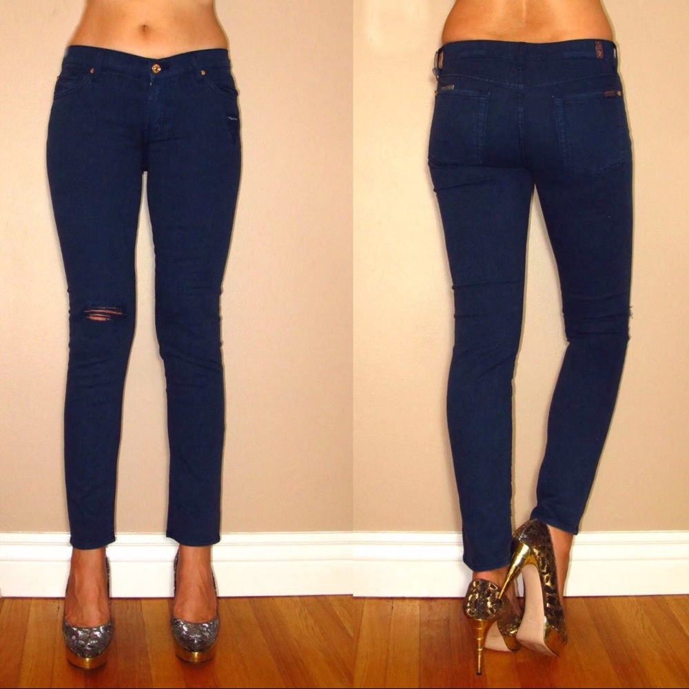 🆕 7 For All Mankind Skinny Distressed Navy Jeans